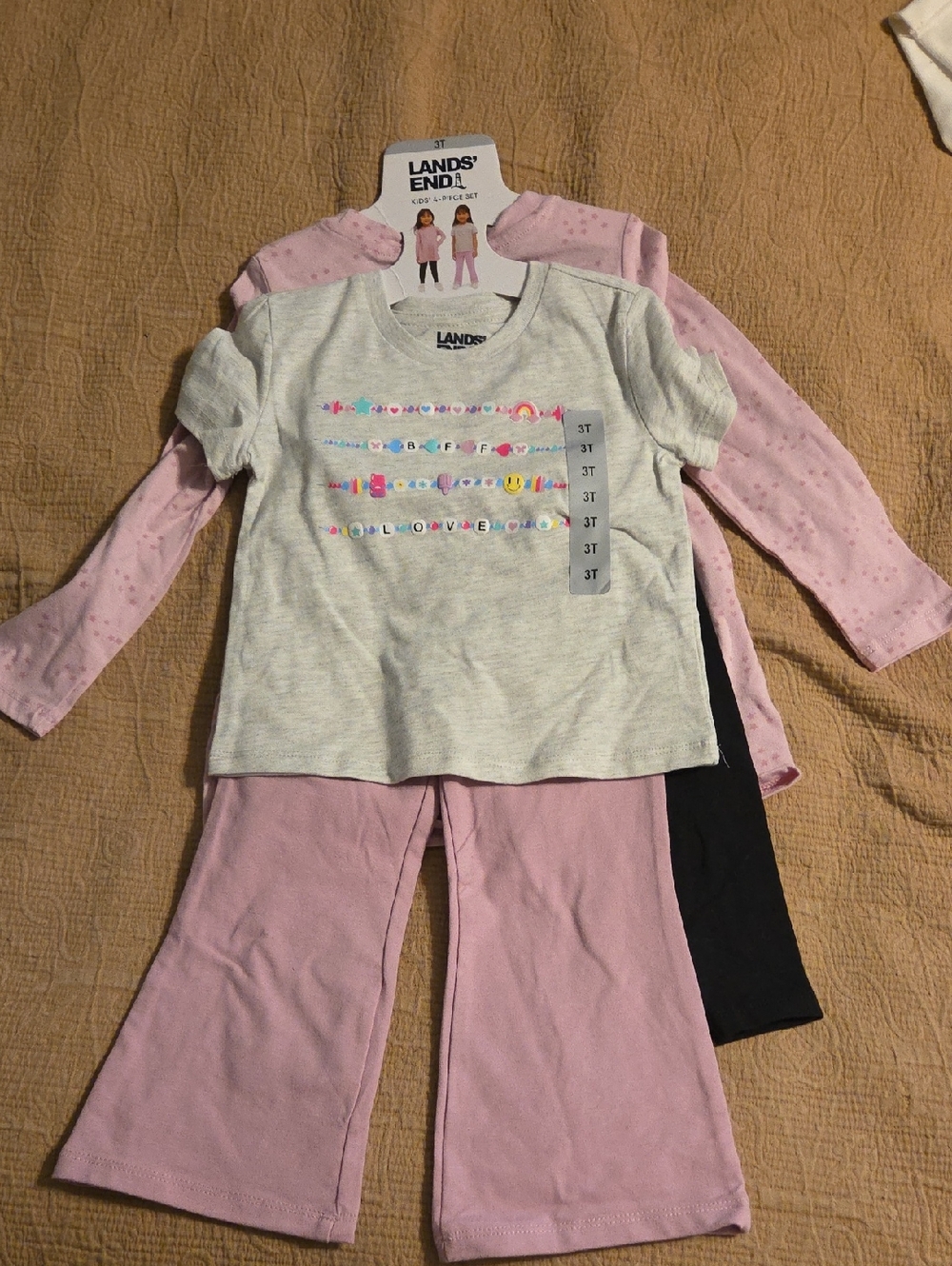 Lands' End Toddler 4-Piece Pajama Set in Pink & Heather Gray